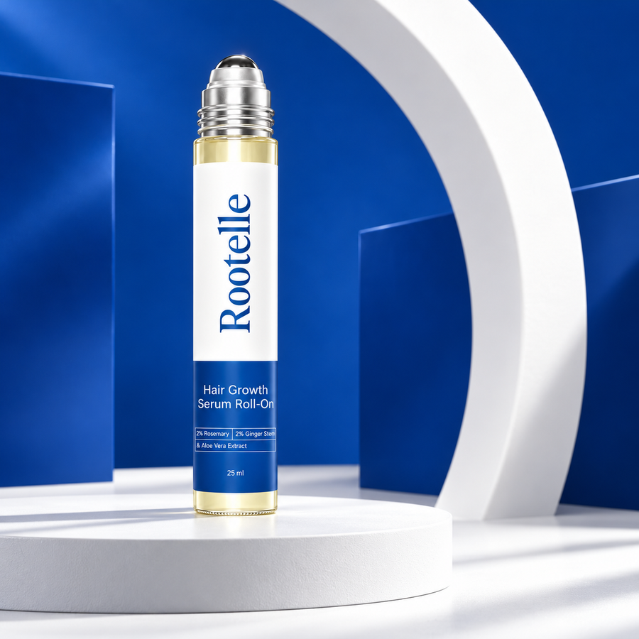 Rootelle serum on a white podium